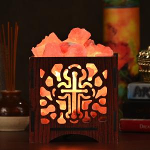 Jesus Himalayan Rock Salt Wooden Basket Lamp | Faith & Compassion