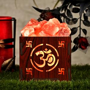OM Himalayan Rock Salt Wooden Basket Lamp | Love & Spirituality