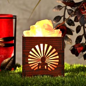 Buddha Nirvana Himalayan Rock Salt Wooden Basket Lamp | Calm & Enlightenment