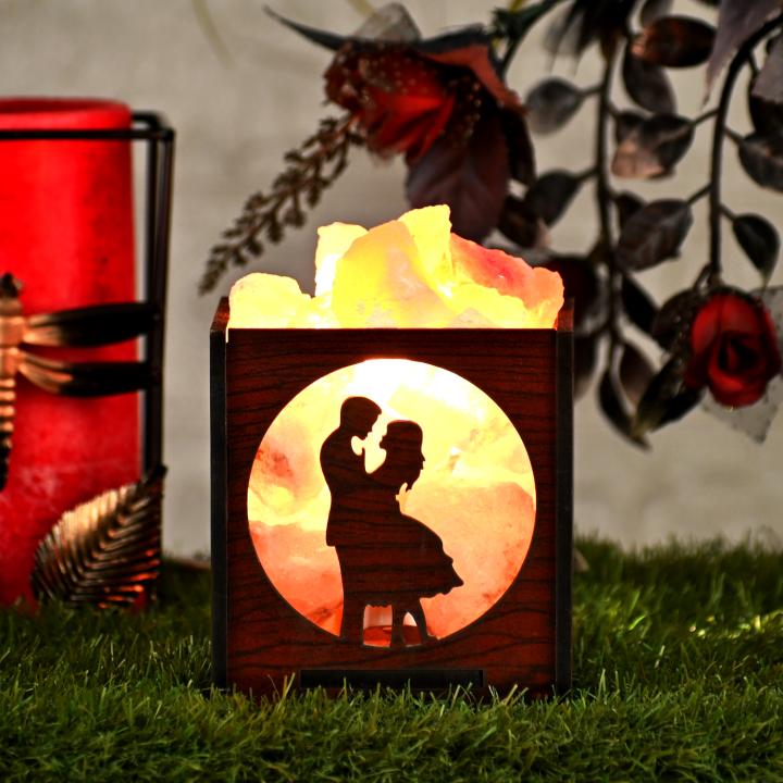 Couple Fairy Himalayan Rock Salt Wooden Basket Lamp | Love & Togetherness
