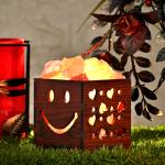 Smiley Heart Himalayan Rock Salt Wooden Basket Lamp | Love & Spirituality