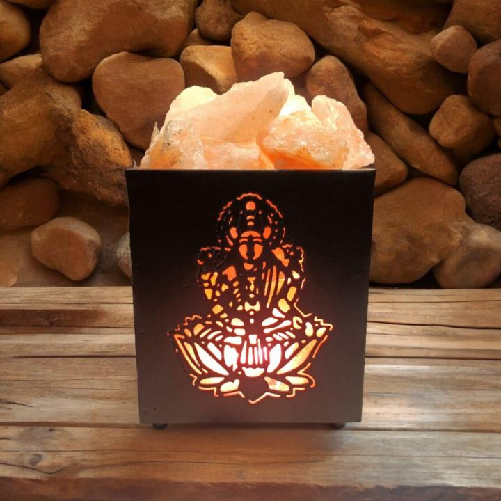 Laxmi Ji Himalayan Rock Salt Wooden Basket Lamp | Wisdom & Prosperity