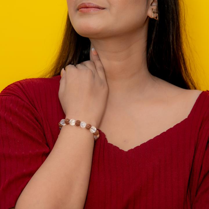 Rudraksha and Clear Quartz Bracelet | Clarity & Energy