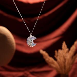 Opalite Moon Pendant Wire Wrapped | Wrapped Lunar Glow