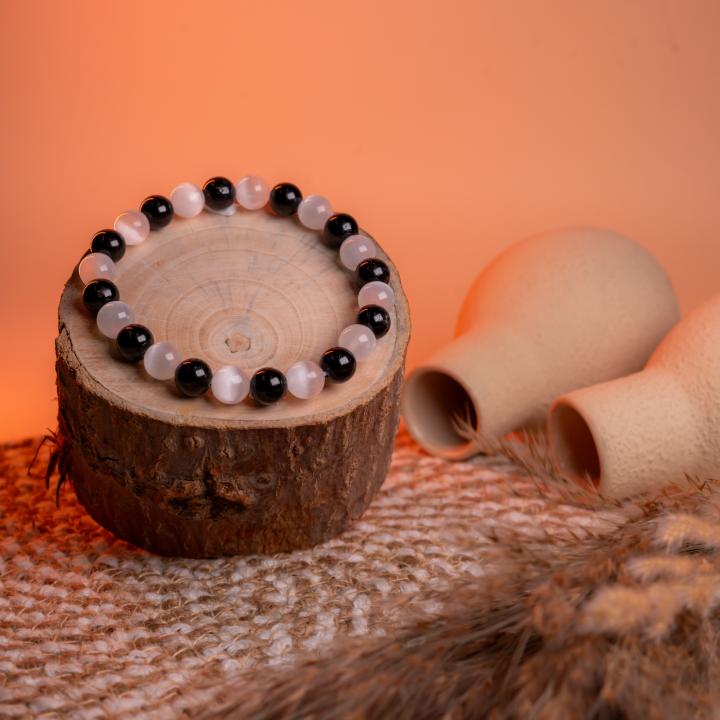 Selenite & Black Tourmaline Bracelet | Aura Shield