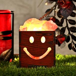Smiley Heart Himalayan Rock Salt Wooden Basket Lamp | Love & Spirituality