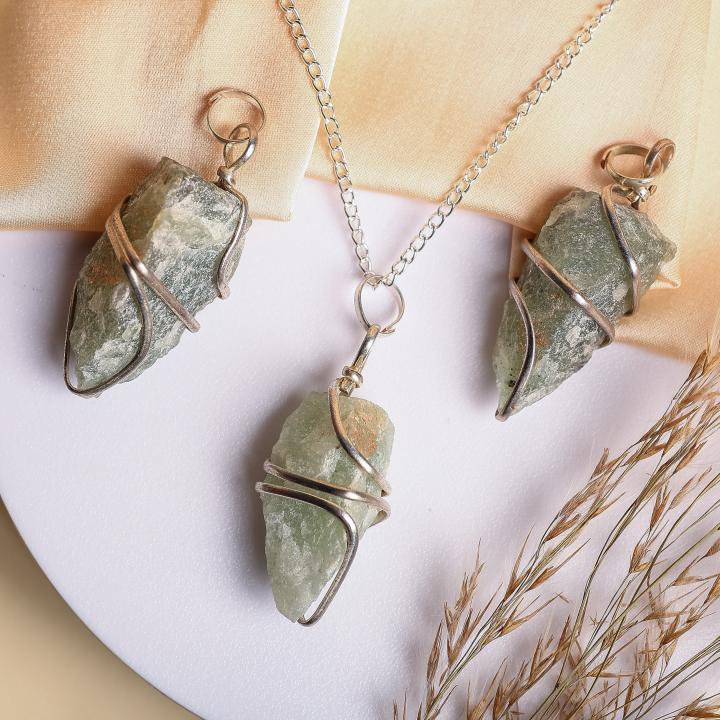 Green Aventurine Raw Pendant Wire Wrapped | Natural Luck Energy