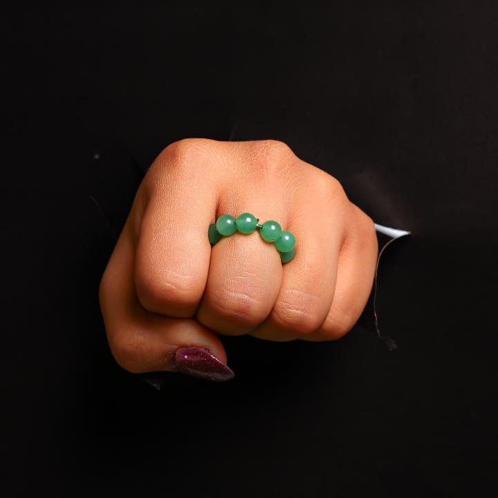Green Aventurine Beads Ring | Prosperity & Luck