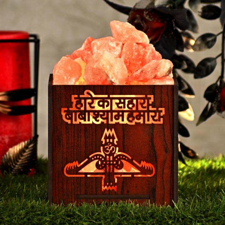 Khatu Shyam Himalayan Rock Salt Wooden Basket Lamp | Devotion & Blessings