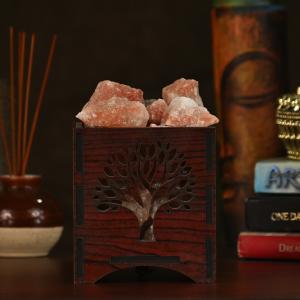 Wish Tree Himalayan Rock Salt Wooden Basket Lamp | Prosperity & Growth