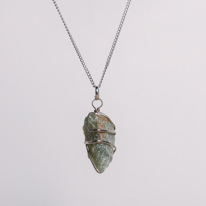 Green Aventurine Raw Pendant Wire Wrapped | Natural Luck Energy