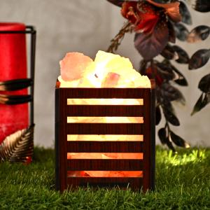 5 Ply Himalayan Rock Salt Wooden Basket Lamp | Strength & Balance