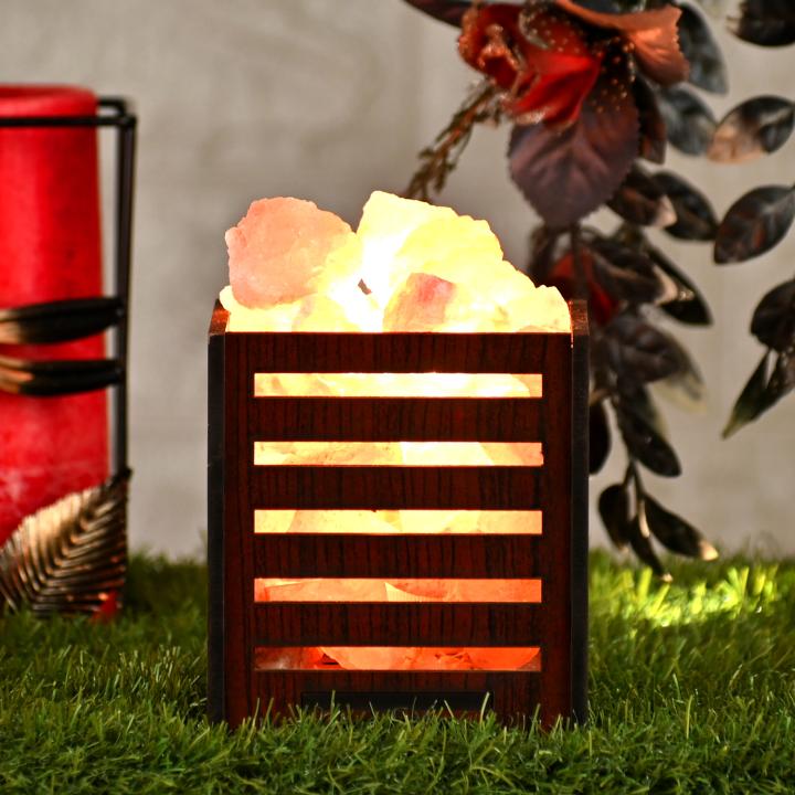 5 Ply Himalayan Rock Salt Wooden Basket Lamp | Strength & Balance