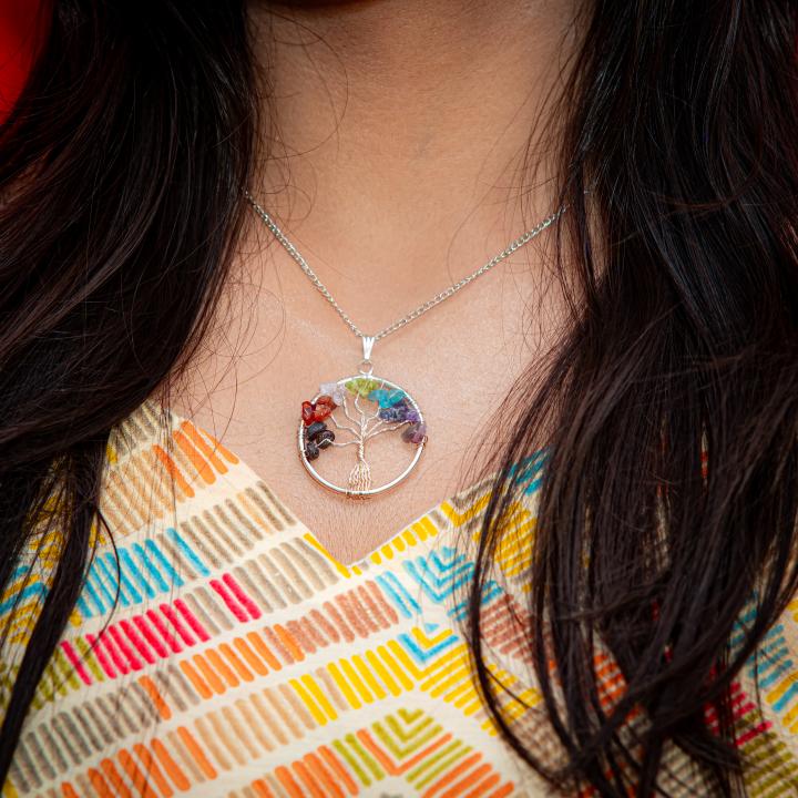 7 Chakra Tree of Life Round Pendant | Balanced Energy Wearable