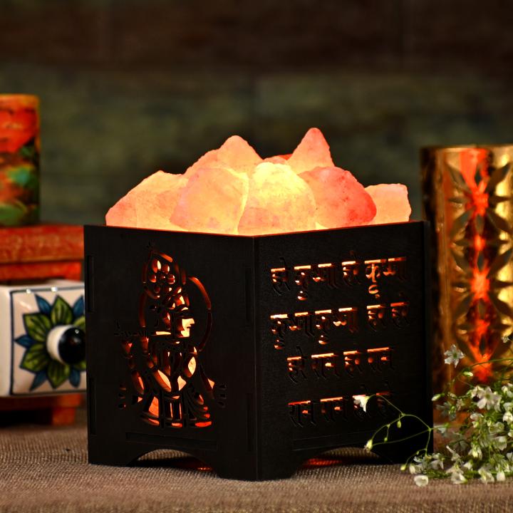 Hare Krishna Himalayan Rock Salt Basket Lamp | Faith & Joy