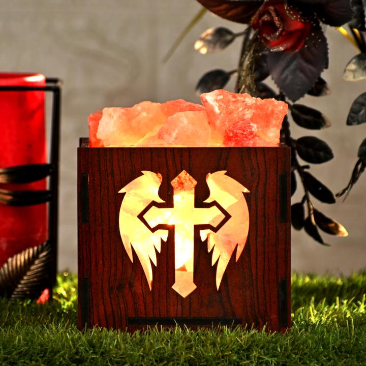 Jesus Angel Himalayan Rock Salt Wooden Basket Lamp | Love & Protection