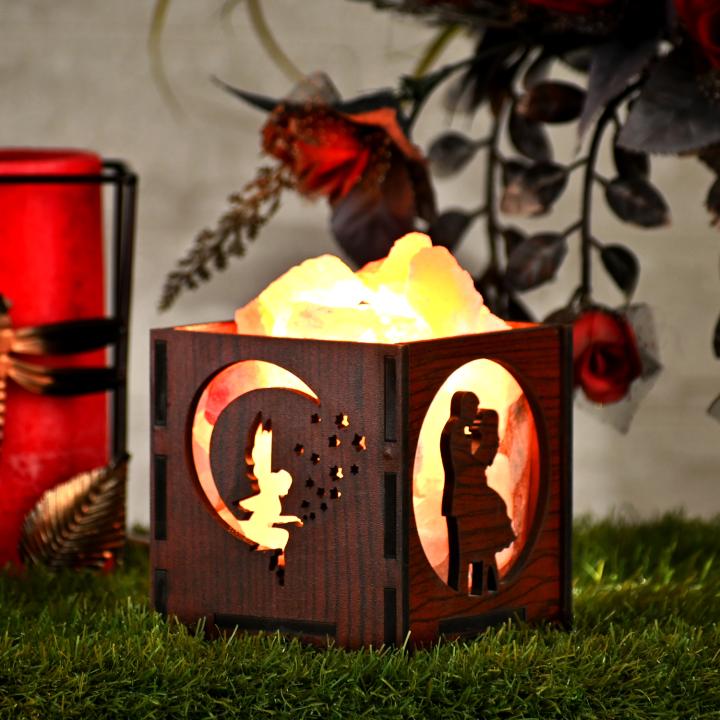 Couple Fairy Himalayan Rock Salt Wooden Basket Lamp | Love & Togetherness
