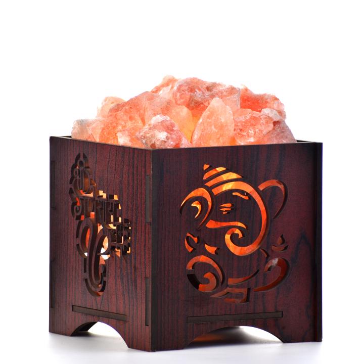 Ganesha Mantra Himalayan Rock Salt Basket Lamp | Wisdom & Prosperity