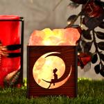 Sun Moon Himalayan Rock Salt Wooden Basket Lamp | Dreams & Serenity
